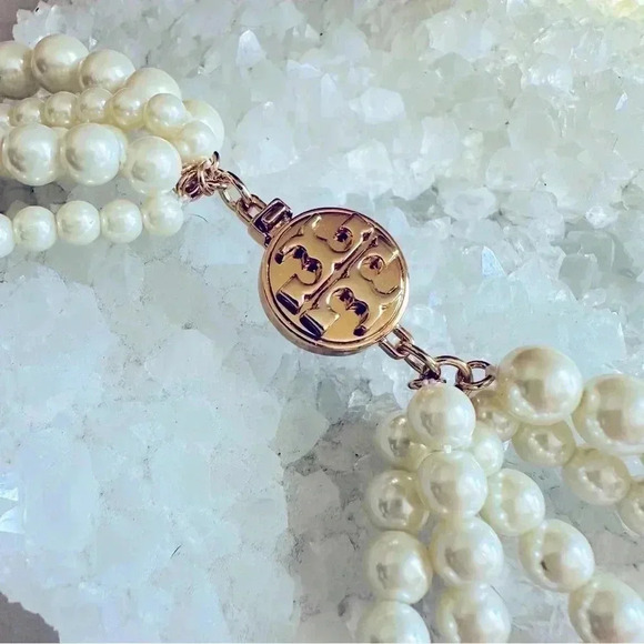 NWOT Rare Tory Burch Dipped Evie Pearl Statement Necklace - Picture 3 of 9